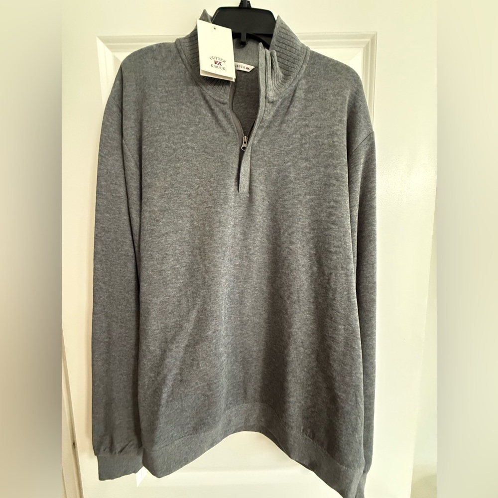 Cutter & Buck Men’s Large Charcoal 1/4 Zip Cotton Sweater NWT Golf Pullover